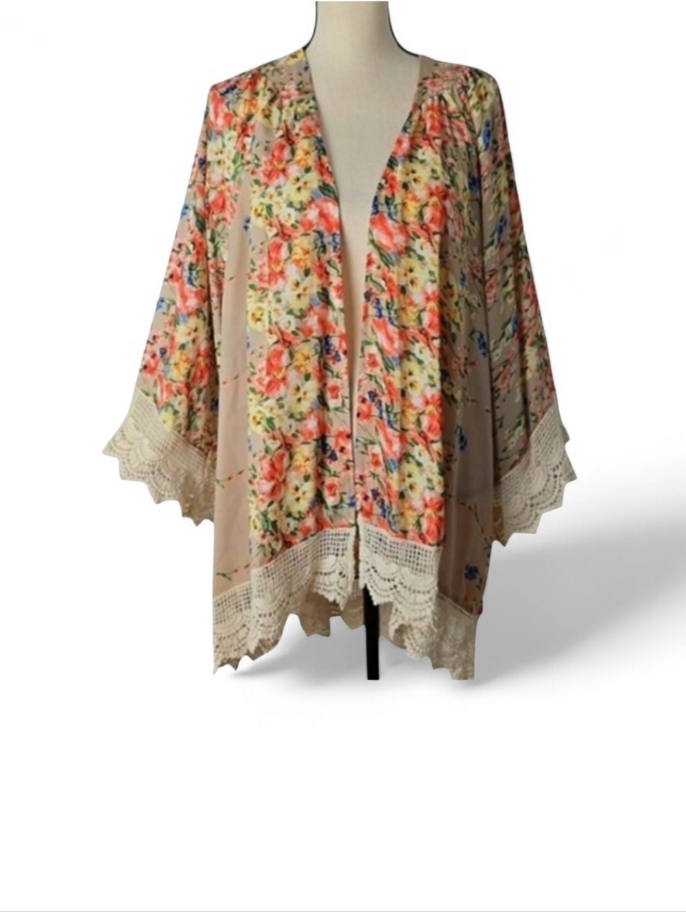 Umgee Floral Print Lace Trim Kimono – M/L - Picture 3 of 7